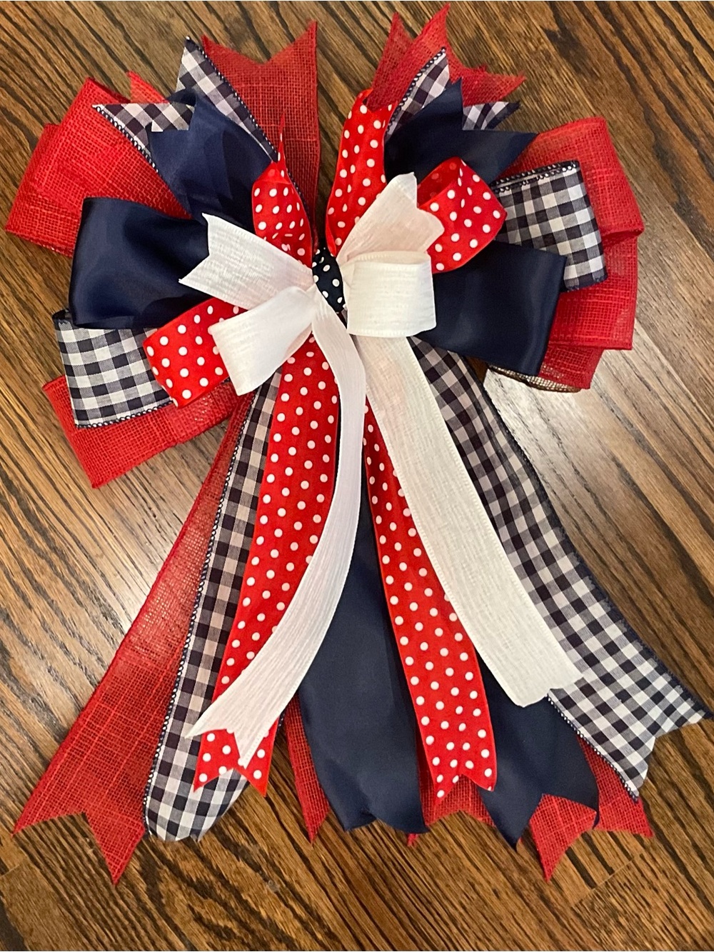 Patriotic Red Navy White Holiday Bow Wreath Accent